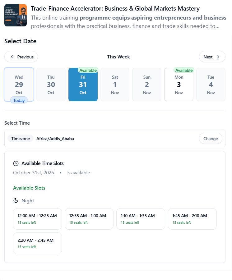 Byfluence booking interface showing consultation scheduling